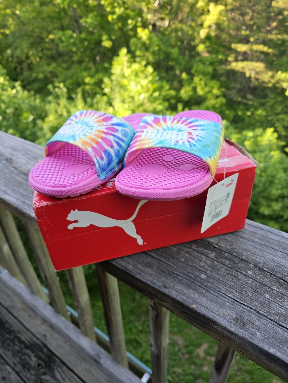 Puma Cool Cat Tie Dye Slides Pink Girls Junior Size 4C NWT